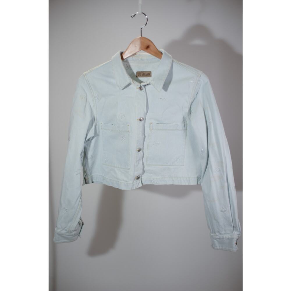 LE JEAN Bow Embroidered Overshirt Jean Jacket - Picture 3 of 3